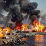 Embarcações no Estreito de Ormuz , vistas de Musandam, Omã, 15 de junho de 2026 — Foto: REUTERS/Stringer