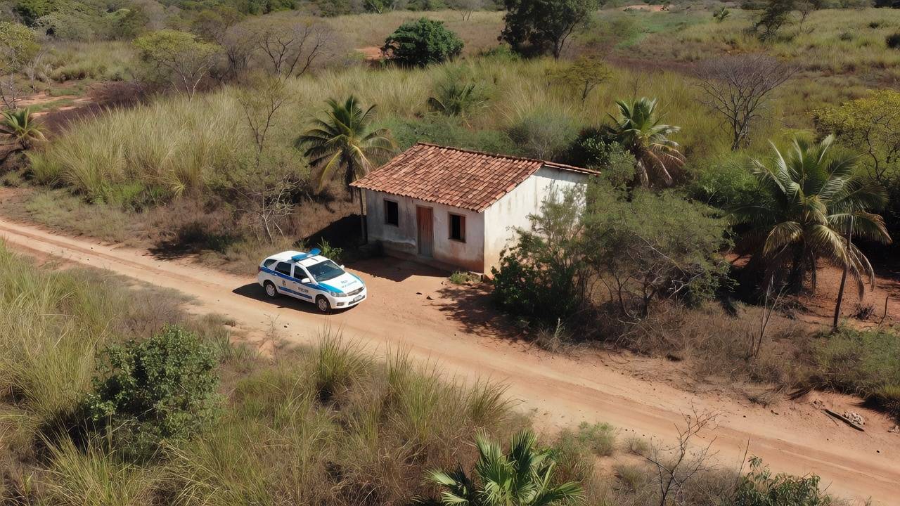 Viatura policial em frente a casa em Vilhena durante operação de tráfico de drogas
