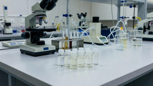 Frascos de repelente em laboratório durante teste de eficácia pela Anvisa