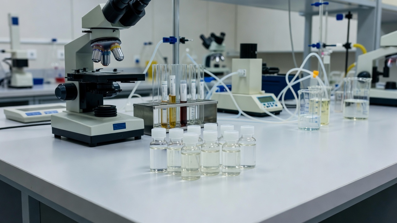 Frascos de repelente em laboratório durante teste de eficácia pela Anvisa