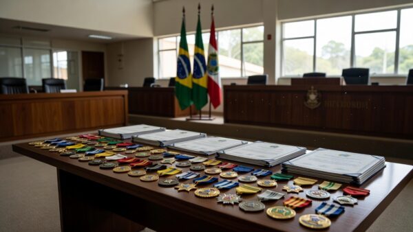 Policiais civis aposentados com suas homenagens (Foto: Thyago Lorentz | Secom ALE/RO)