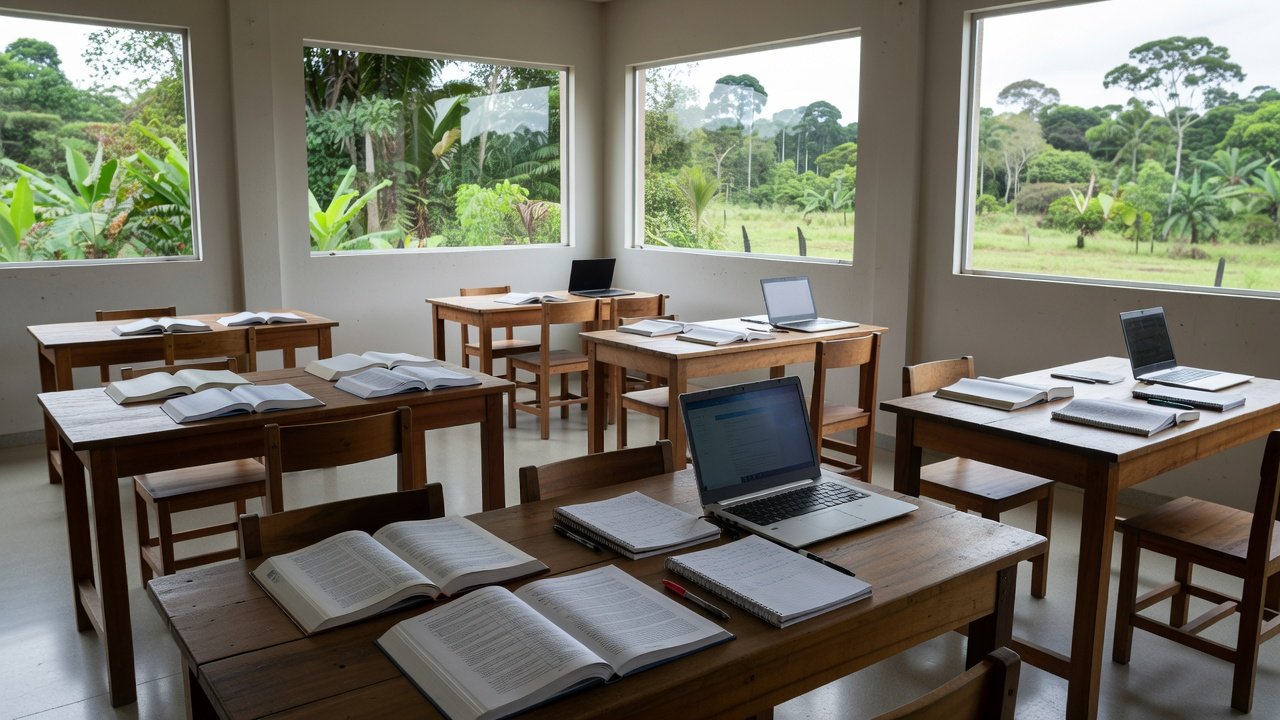 Sala de estudos com materiais para concursos públicos em Vilhena