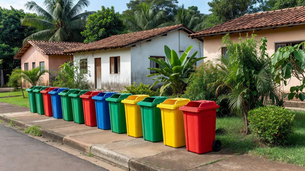 Lixeiras coloridas para separação de lixo em Vilhena