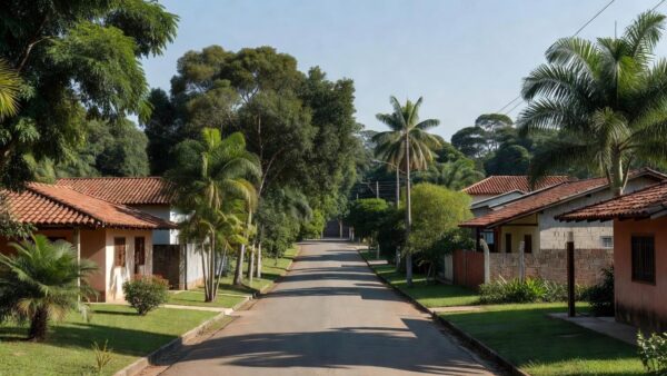 Bairros residenciais de Vilhena com casas e ruas arborizadas