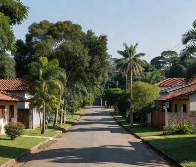 Bairros residenciais de Vilhena com casas e ruas arborizadas