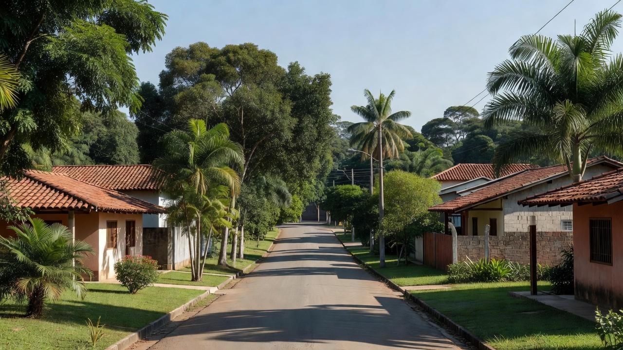 Bairros residenciais de Vilhena com casas e ruas arborizadas