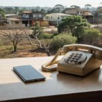 Telefones celular e fixo sobre mesa representando contatos de emergência em Vilhena