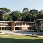 Escola em Vilhena, Rondônia, com arquitetura brasileira e área verde, representando opções educacionais