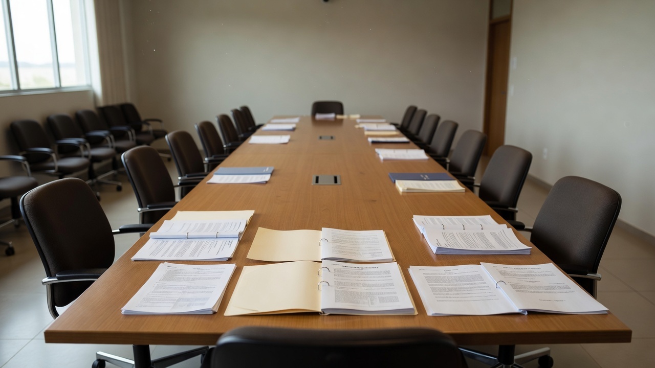 Sala de reunião do Sindsef com documentos sobre retroativos de servidores federais