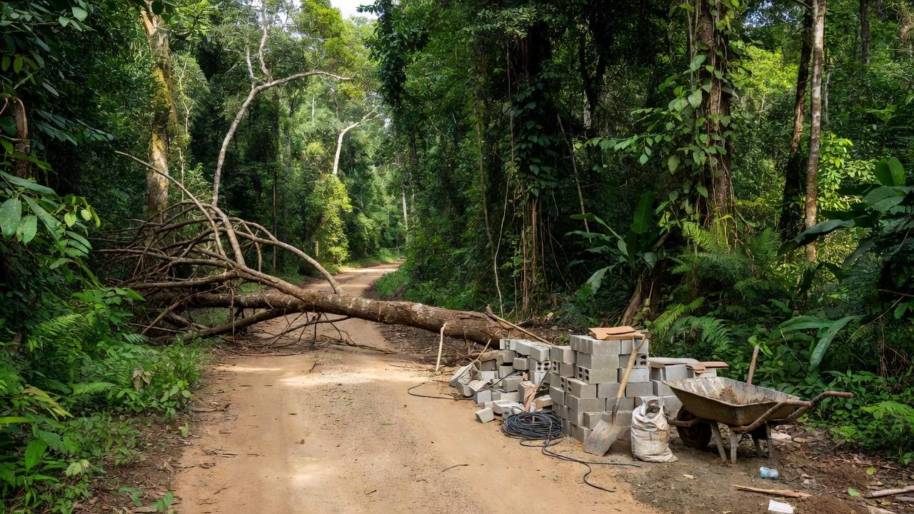 Galho caído em área rural de Rondônia após acidente em obra