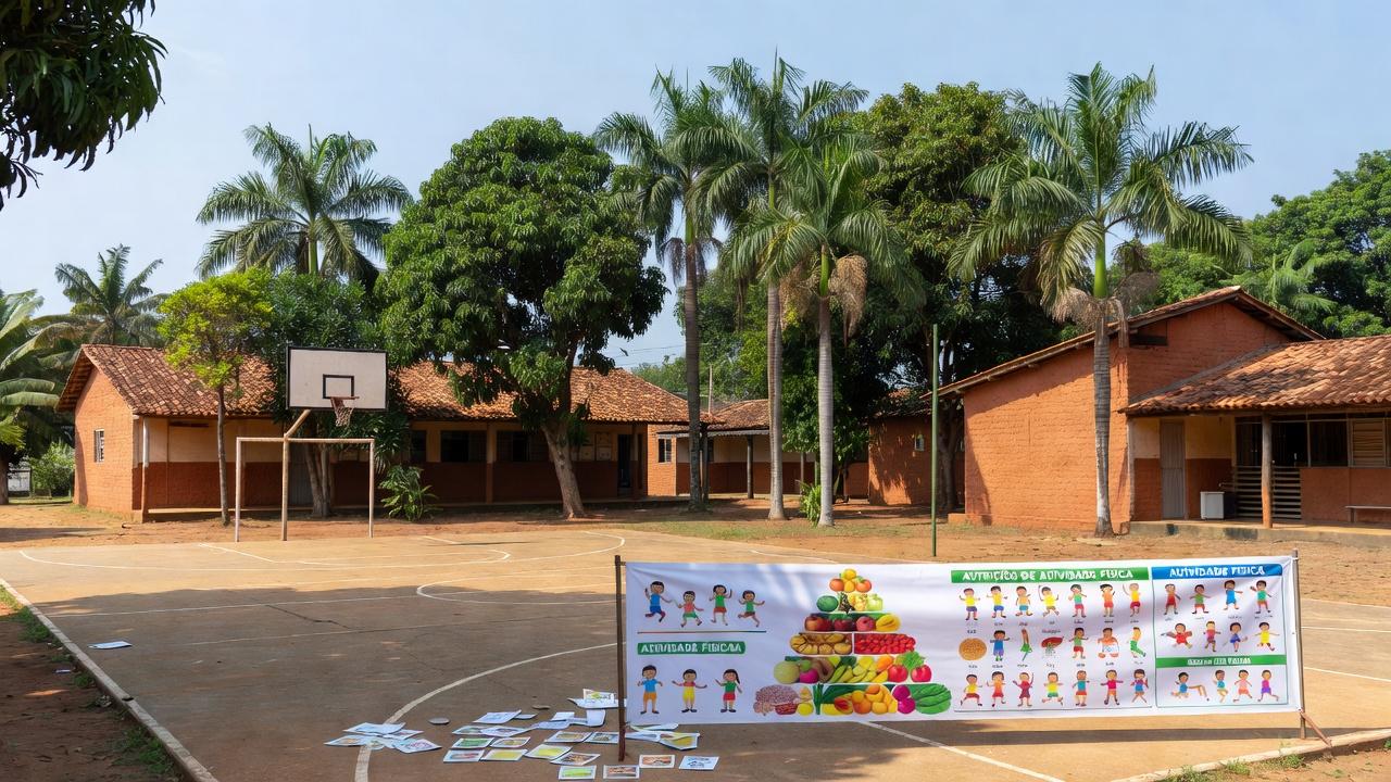 Campanha contra obesidade infantil com alunos em escola de Vilhena