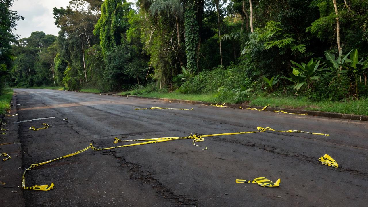 Rua em Vilhena com fitas policiais no local do homicídio de Maicon Kanopp
