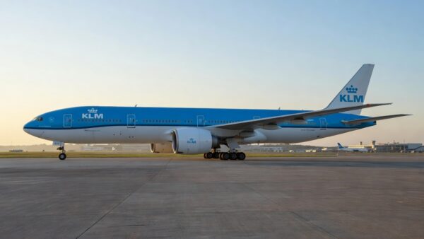 Avião da KLM em pista de aeroporto no Brasil simbolizando carreira de copiloto