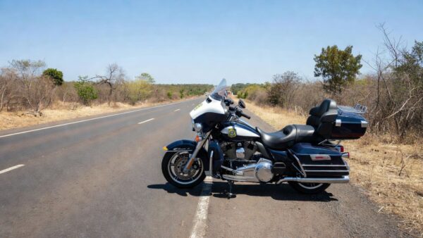 Moto da PRF estacionada em rodovia brasileira