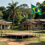 Praça em Vilhena com estrutura para evento político no interior de Rondônia