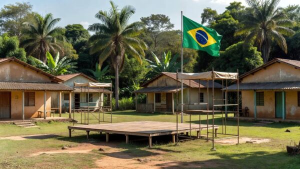 Praça em Vilhena com estrutura para evento político no interior de Rondônia