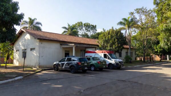 Hospital em Vilhena com viaturas policiais após prisão por agressão