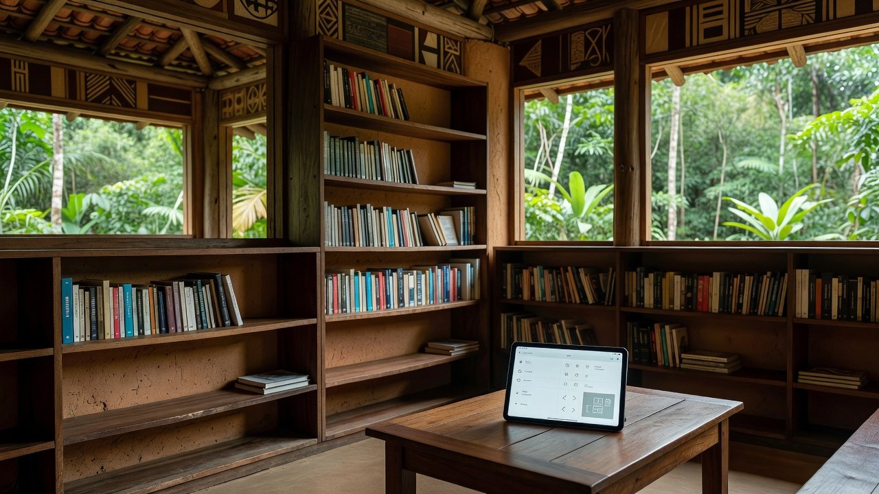 Espaço cultural no Sesc Vilhena com livros e catálogo digital