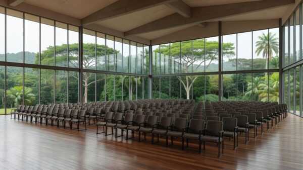 Auditório vazio em centro de convenções em Porto Velho para convenção estadual da FEDUP