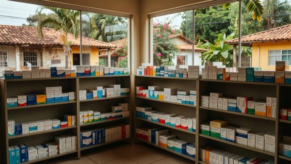 Prateleiras com remédios em farmácia de Porto Velho para consulta de estoque