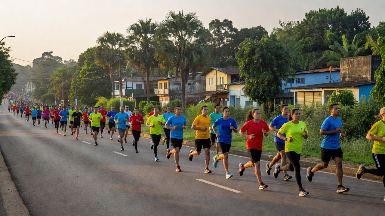 Corrida de rua do Circuito AABB em Vilhena com atletas na avenida