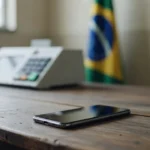Smartphone com app de denúncias eleitorais Pardal do TSE em ambiente brasileiro
