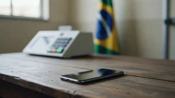 Smartphone com app de denúncias eleitorais Pardal do TSE em ambiente brasileiro