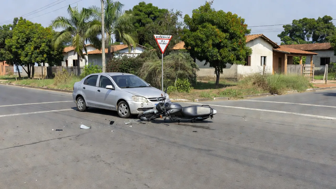 Acidente de trânsito com carro e moto em cruzamento de Colorado do Oeste