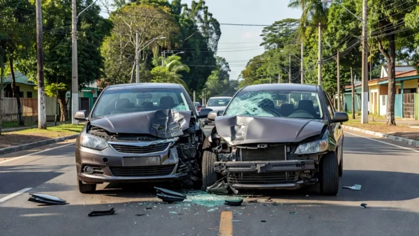 Colisão frontal de veículos na Avenida Cujubim em Porto Velho