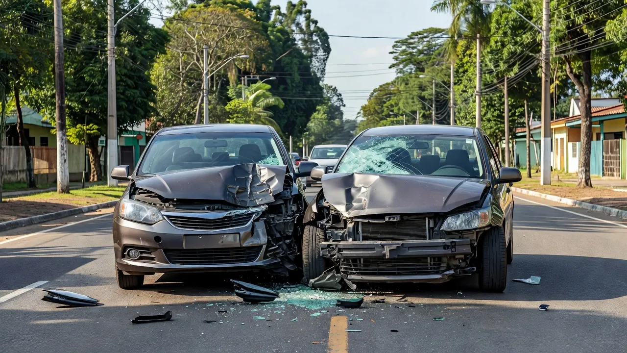 Colisão frontal de veículos na Avenida Cujubim em Porto Velho