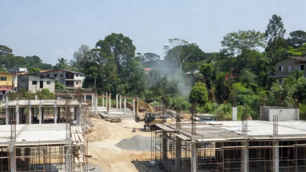 Canteiro de obras públicas em Vilhena com equipamentos de construção