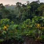 Plantação de cacau na mata amazônica de Rondônia para projeto de bioeconomia