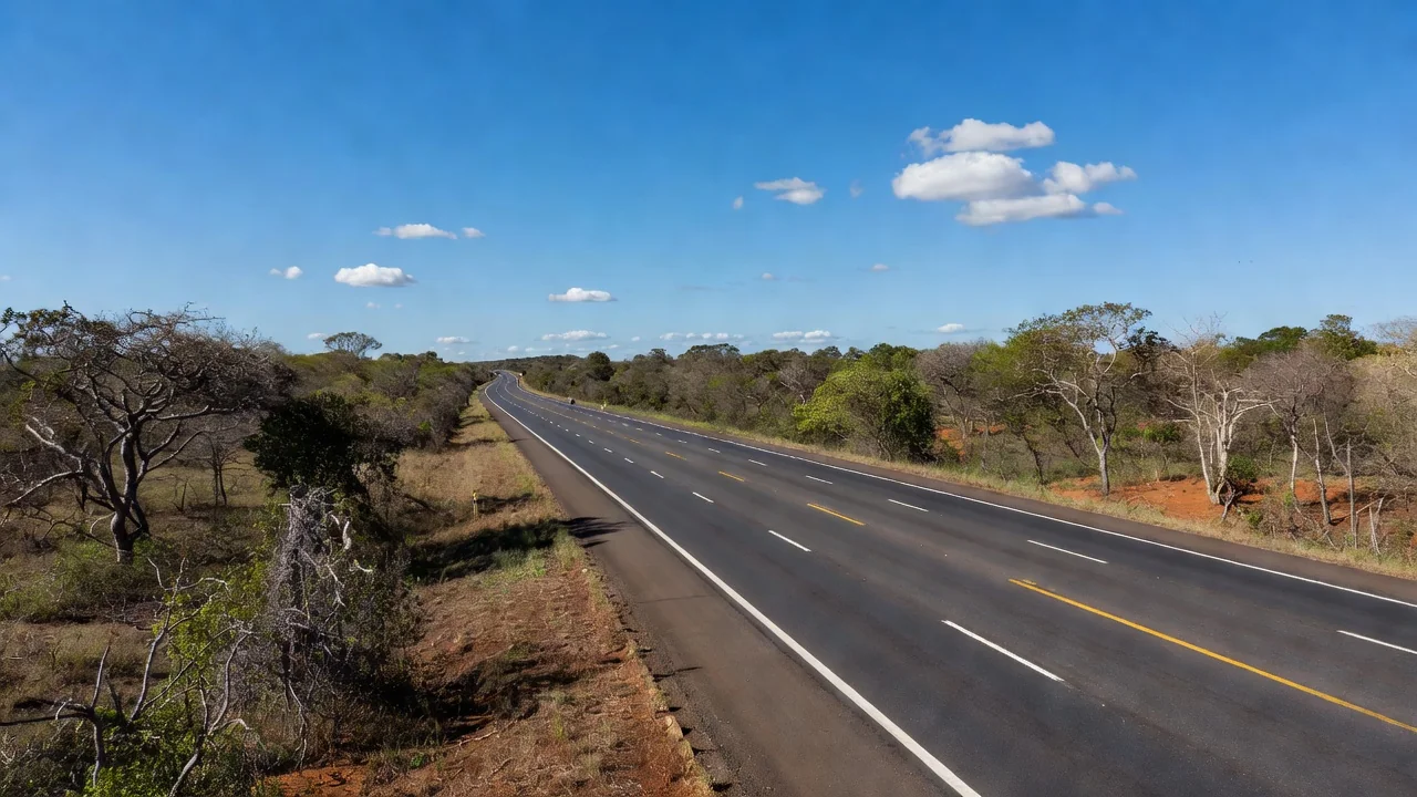 Rodovia federal estratégica brasileira com vegetação ao redor