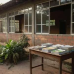 Escola em Vilhena com livros e materiais didáticos representando nota histórica no SAEB