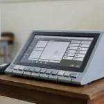 Urna eletrônica com interface acessível para deficientes visuais em seção eleitoral brasileira