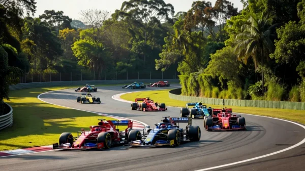 Carro de Fórmula 1 liderando pista em Interlagos na pausa de verão