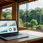 Laptop com métricas de marketing digital em escritório em Rondônia