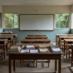 Sala de aula vazia em Vilhena com materiais para capacitação de professores