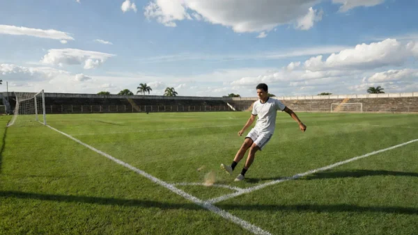 Campo de futebol em Porto Velho simbolizando teste de atleta jovem no Grêmio Novorizontino