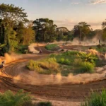 Pista de velocross em São Francisco do Guaporé com motos em ação