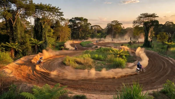 Pista de velocross em São Francisco do Guaporé com motos em ação