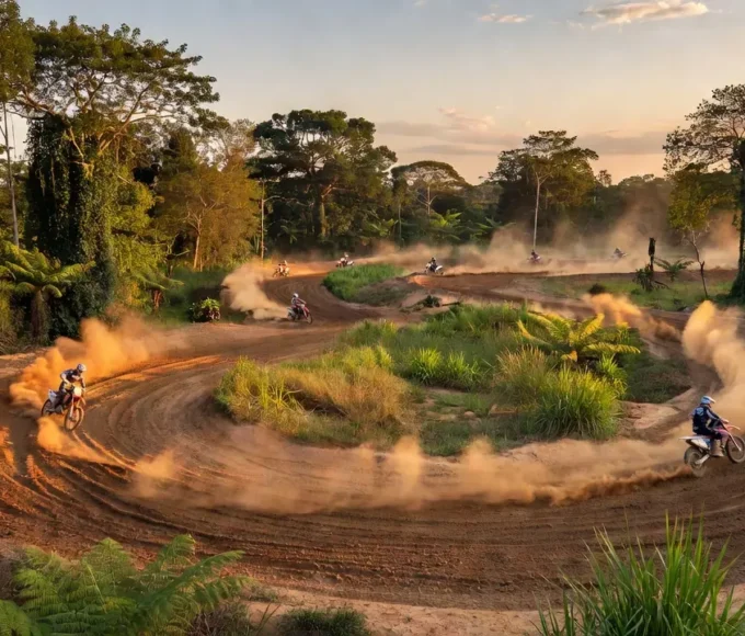 Pista de velocross em São Francisco do Guaporé com motos em ação