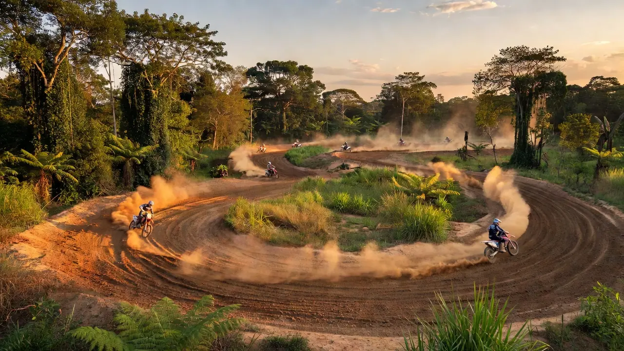 Pista de velocross em São Francisco do Guaporé com motos em ação