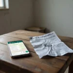 Smartphone com WhatsApp ao lado de conta de energia elétrica