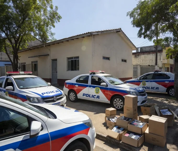 Viaturas da Polícia Civil em operação para recuperar celulares em Vilhena
