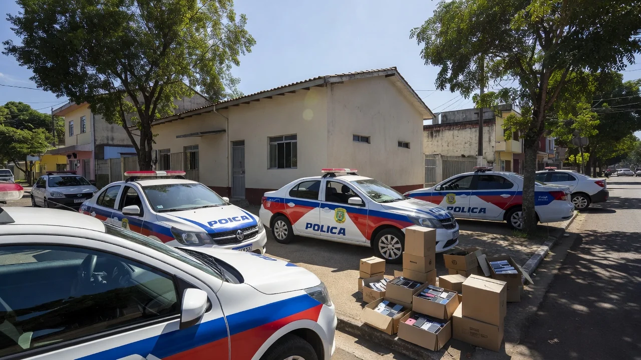 Viaturas da Polícia Civil em operação para recuperar celulares em Vilhena
