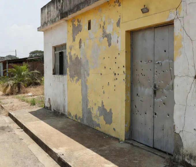 Fachada de produtora eleitoral em Porto Velho com marcas de atentado a tiros