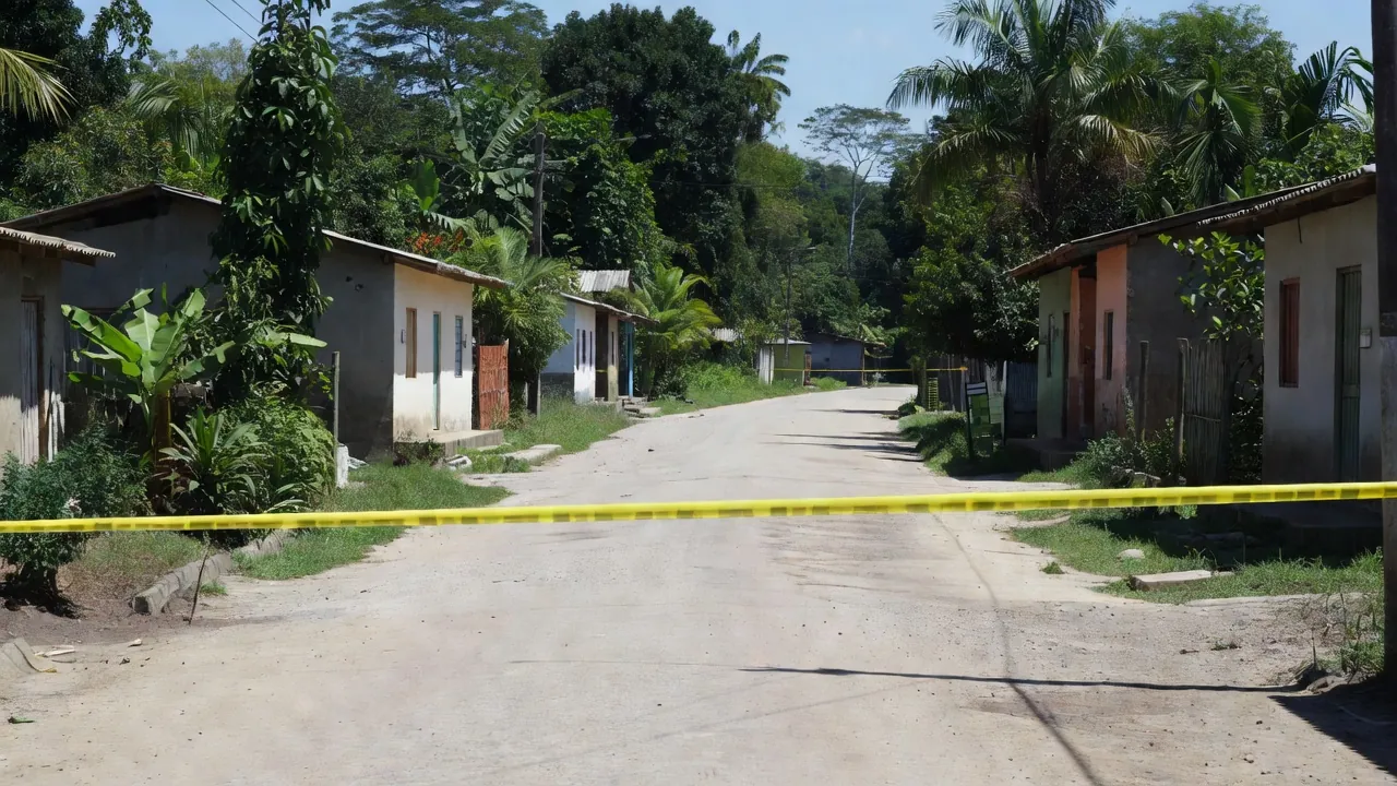 Rua em São Miguel do Guaporé com fita de isolamento policial após crime