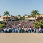 Multidão lotando praça em Ji-Paraná para lançamento de candidatura ao Senado