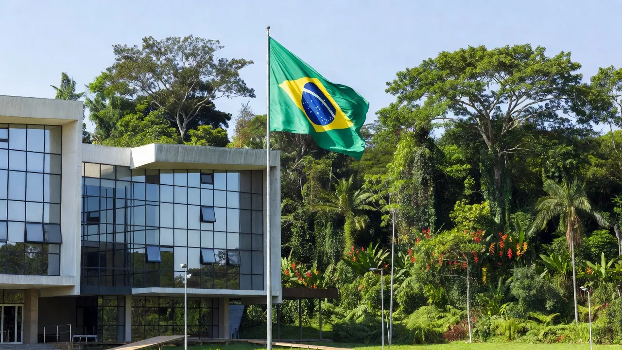 Prédio do Ministério Público Eleitoral em Rondônia com bandeira brasileira